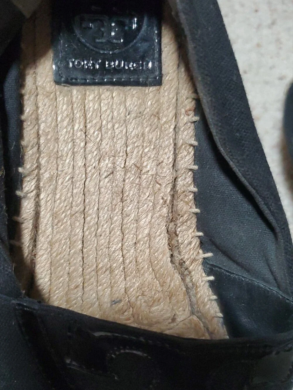 Tory Burch Black Patent Logo Espadrille Flats